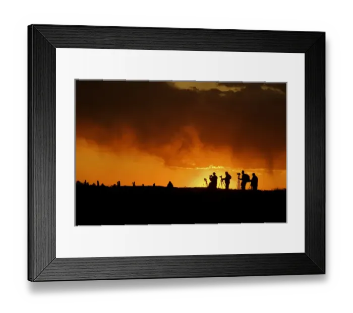 Framed Print : USA, Colorado, San Juan Mountains. Silhouette of photographers at sunset. Credit as