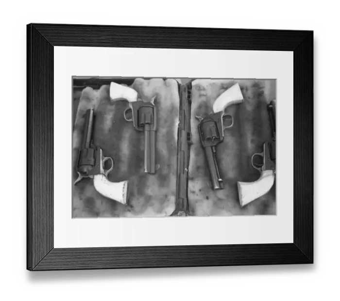 Framed Print : USA, Florida, Plant City, Guns on display for a Cowboy Mounted Shooting compeition