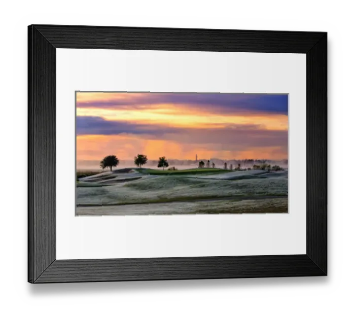 Framed Print : Frosty morning golf and sunrise sky Framed Print : Frosty morning golf and sunrise sky