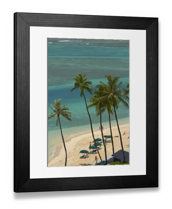 Framed Print : USA, Hawaii, Oahu, Honolulu, Waikiki, Fort DeRussy Beach and palm trees