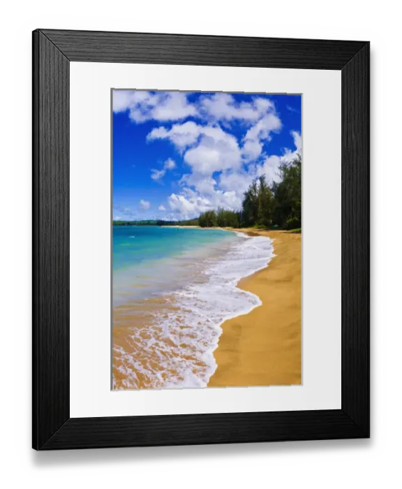 Framed Print : Empty beach and blue Pacific waters on Hanalei Bay, Island of Kauai, Hawaii Framed Print : Empty beach and blue Pacific waters on Hanalei Bay, Island of Kauai, Hawaii