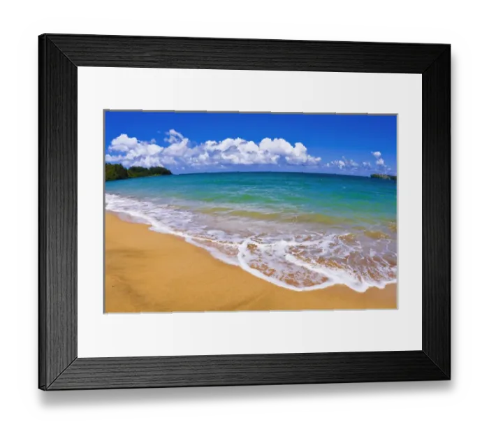 Framed Print : Empty beach and blue waters on Hanalei Bay, Island of Kauai, Hawaii Framed Print : Empty beach and blue waters on Hanalei Bay, Island of Kauai, Hawaii
