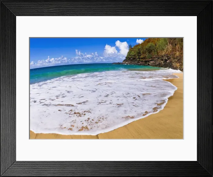 Framed Print : Sand and surf at Hanakapi ai Beach along the Kalalau Trail, Na Pali Coast, Island of Kauai Framed Print : Sand and surf at Hanakapi ai Beach along the Kalalau Trail, Na Pali Coast, Island of Kauai