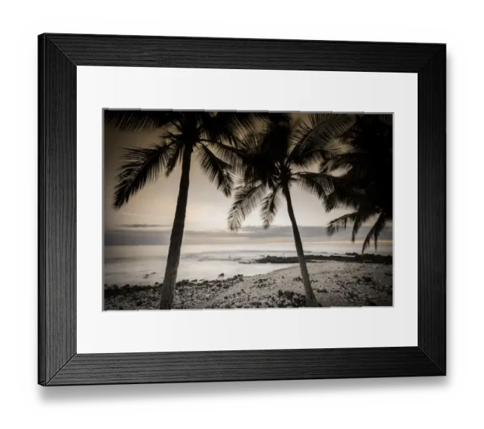 Framed Print : Coconut palms and surf at dusk, Kailua-Kona, Hawaii, USA Framed Print : Coconut palms and surf at dusk, Kailua-Kona, Hawaii, USA