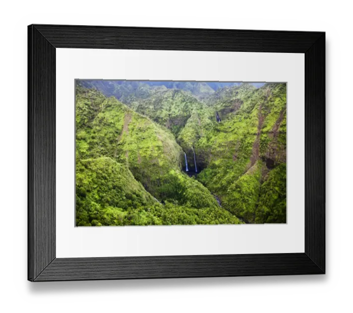 Framed Print : Hawaian Islands; USA; Hawaii; Kauai; Aerial Image of Waterfalls of Kaui Framed Print : Hawaian Islands; USA; Hawaii; Kauai; Aerial Image of Waterfalls of Kaui