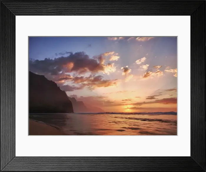 Framed Print : USA; Hawaii; Kauai; Napali Coast; Sunset along the Napali Coast