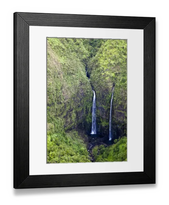 Framed Print : Hawaian Islands; USA; Hawaii; Kauai; Aerial Image of Waterfalls of Kaui Framed Print : Hawaian Islands; USA; Hawaii; Kauai; Aerial Image of Waterfalls of Kaui