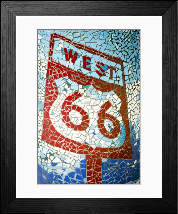 Framed Print : Joliet, Illinois, USA. Mosaic West Route 66 sign Framed Print : Joliet, Illinois, USA. Mosaic West Route 66 sign