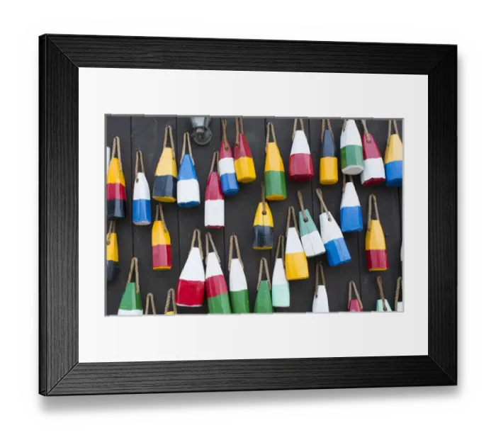 Framed Print : Bar Harbor Maine colorful buoys on wall for sale and state specialty souvenirs for Framed Print : Bar Harbor Maine colorful buoys on wall for sale and state specialty souvenirs for