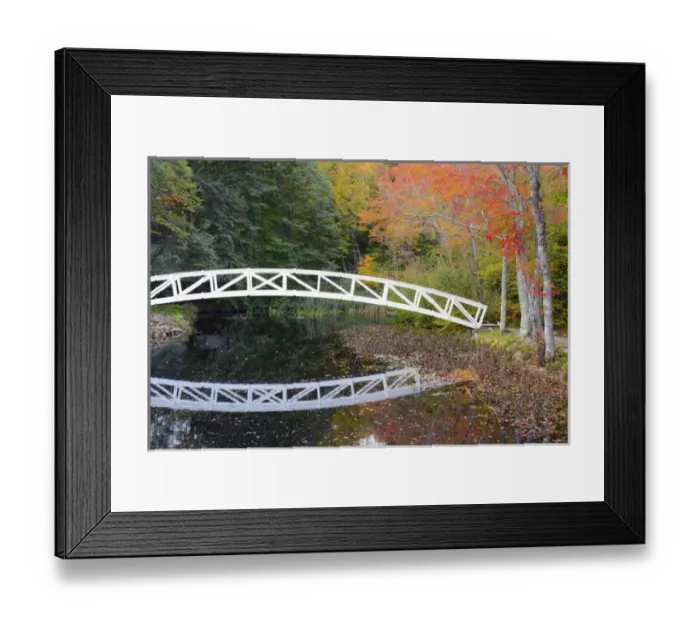 Framed Print : white footbridge, autumn, Mount Desert Historical Society, Somesville, Maine, USA Framed Print : white footbridge, autumn, Mount Desert Historical Society, Somesville, Maine, USA