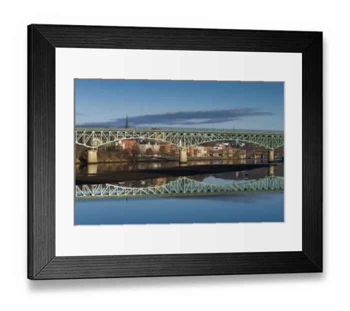 Framed Print : USA, Maine, Augusta, Western Avenue Bridge and Kennebec River, morning