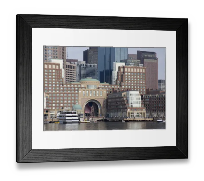 Framed Print : Massachusetts, Boston. Downtown city skyline and waterfront area view from Fan Pier Framed Print : Massachusetts, Boston. Downtown city skyline and waterfront area view from Fan Pier