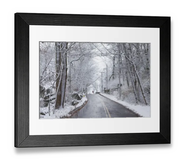 Framed Print : USA, Massachusetts, Cape Ann, Gloucester, early snow on country road
