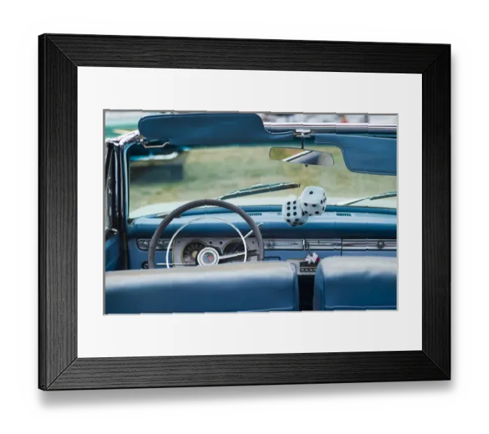 Framed Print : USA, Massachusetts, Cape Ann, Gloucester, Antique Car Show, 1950s-era, fuzzy dice