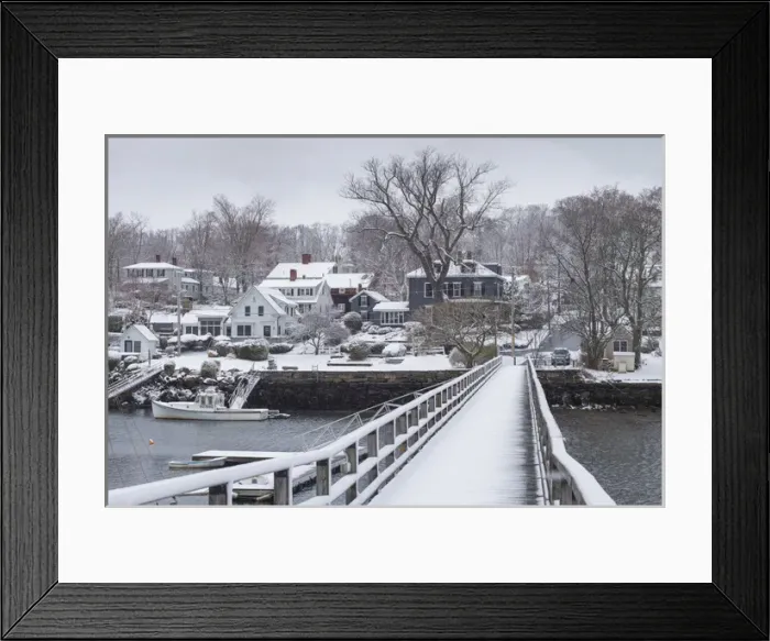 Framed Print : USA, Massachusetts, Cape Ann, Gloucester, early snowfall, Lobster Cove