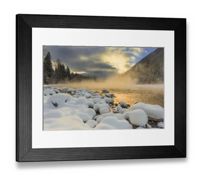 Framed Print : Very cold sunrise over the South Fork of the Flathead River in Hungry Horse, Montana, USA Framed Print : Very cold sunrise over the South Fork of the Flathead River in Hungry Horse, Montana, USA