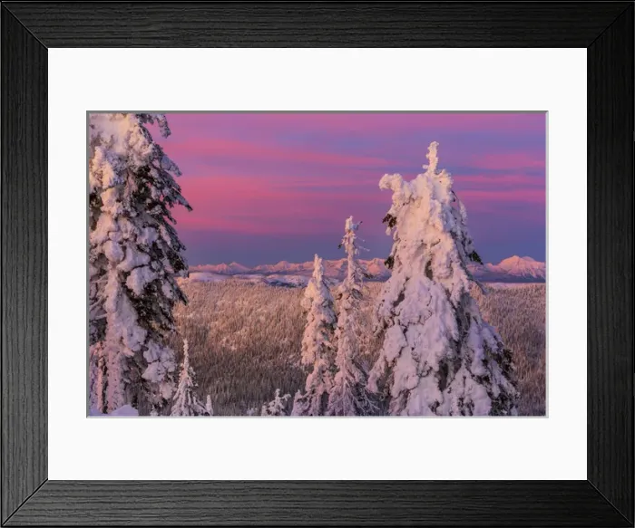 Framed Print : Alpenglow light over the Whitefish Range and Glacier Park peaks in Whitefish, Montana