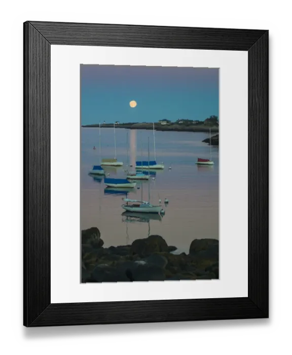 Framed Print : USA, Massachusetts, Cape Ann, Rockport, Rockport Harbor, moonrise
