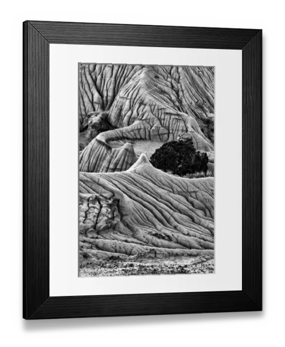 Framed Print : North America, USA, Montana. Black and white image of unusual erosion formations