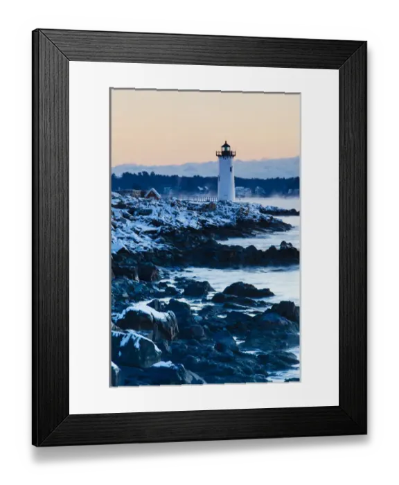 Framed Print : Portsmouth Harbor lighthouse in New Castle, New Hampshire. Dawn. Winter Framed Print : Portsmouth Harbor lighthouse in New Castle, New Hampshire. Dawn. Winter