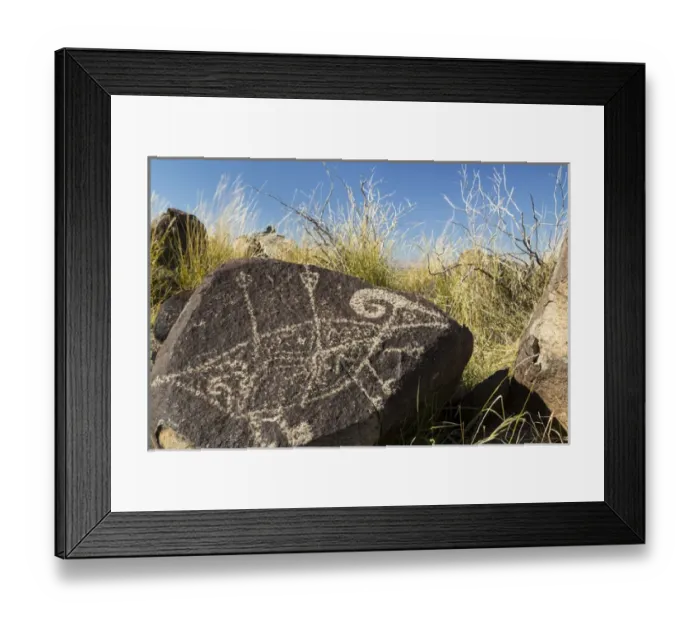Framed Print : USA, New Mexico, Three Rivers Petroglyph Site. Petroglyph etching on rock. Credit as Framed Print : USA, New Mexico, Three Rivers Petroglyph Site. Petroglyph etching on rock. Credit as