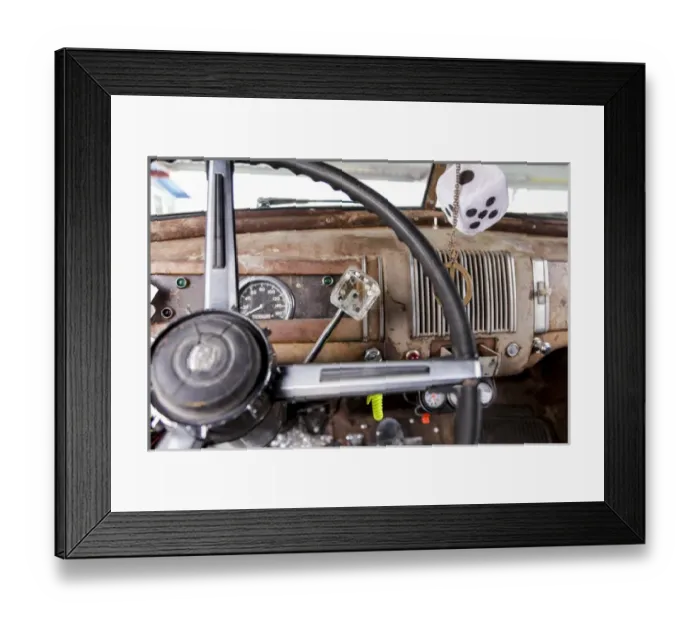 Framed Print : Interior of an old car in a parade. Truth or Consequences, New Mexico, USA