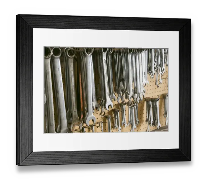Framed Print : Variety of wrenches hanging inside a shop, Tucumcari, New Mexico, USA. Route 66