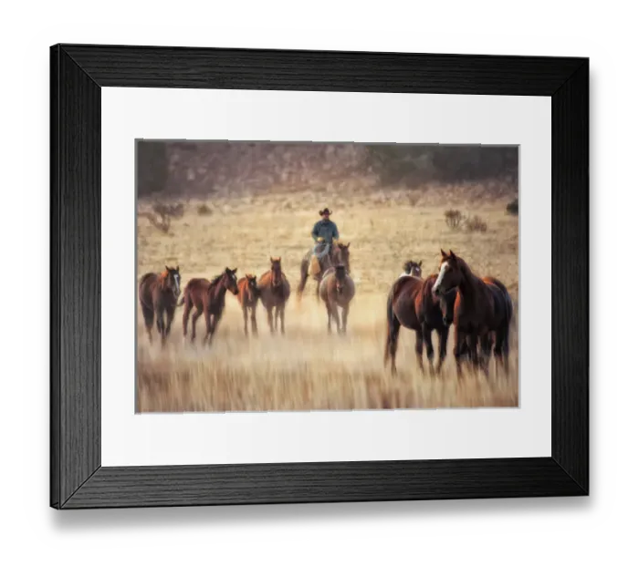 Framed Print : wrangler and horses on ranch in new mexico Framed Print : wrangler and horses on ranch in new mexico