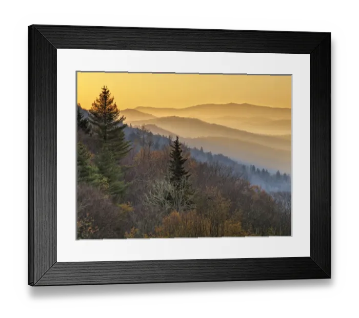 Framed Print : USA, North Carolina, Great Smoky Mountains National Park, Sunrise from the Oconaluftee Framed Print : USA, North Carolina, Great Smoky Mountains National Park, Sunrise from the Oconaluftee
