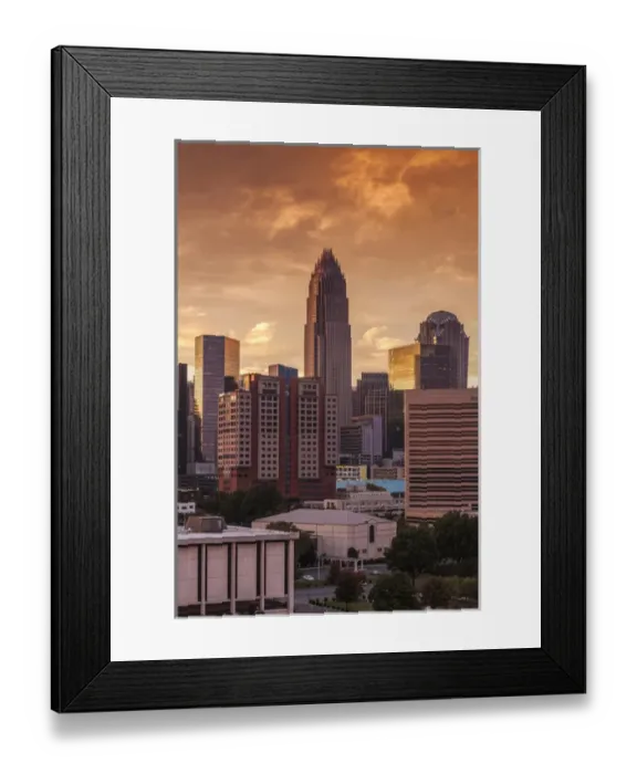 Framed Print : USA, North Carolina, Charlotte, elevated view of the city skyline from the southeast