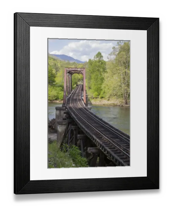 Framed Print : USA, North Carolina. Abandoned railroad trestle spans river Framed Print : USA, North Carolina. Abandoned railroad trestle spans river
