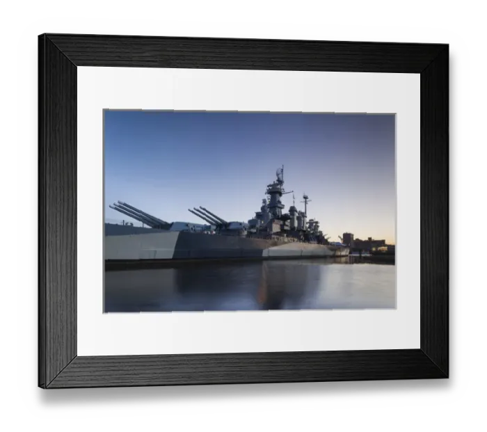 Framed Print : USA, North Carolina, Wilmington, Battleship USS North Carolina, BB-55, dawn