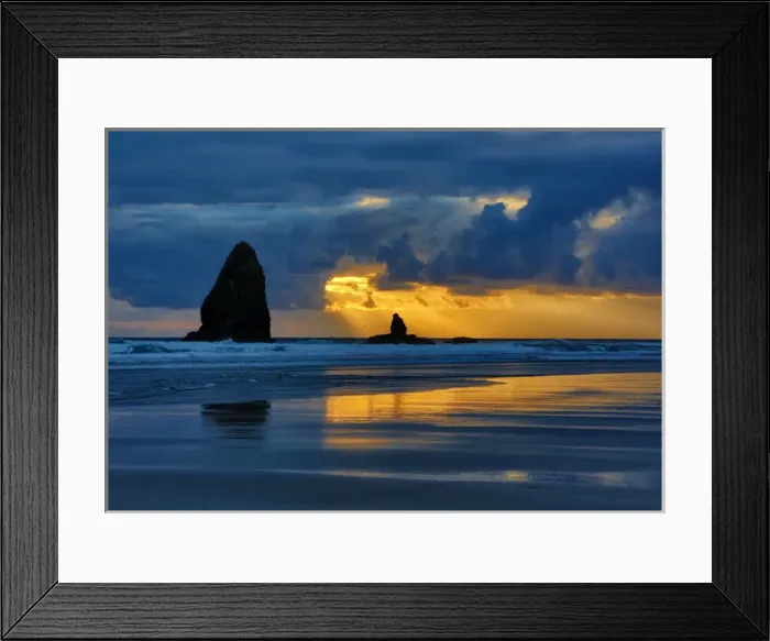 Framed Print : USA, Oregon, Cannon Beach. Sunset on The Needles sea stack