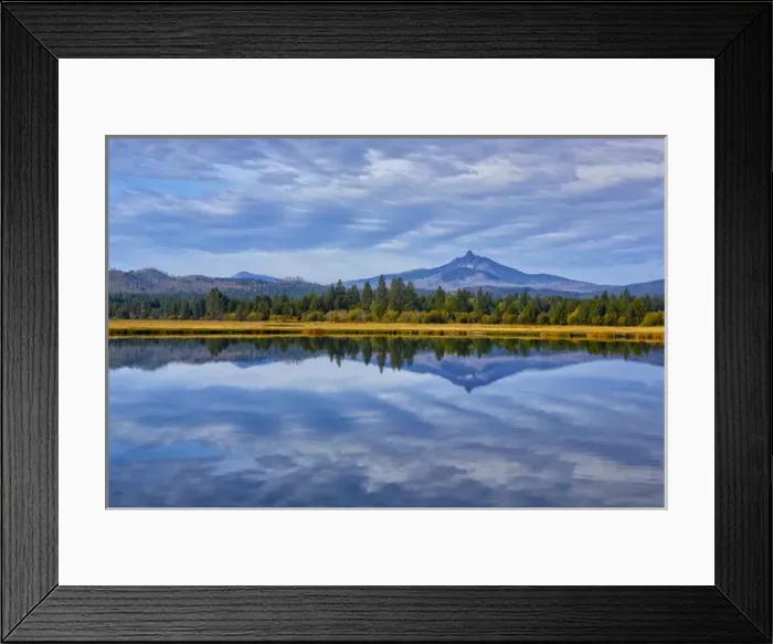 Framed Print : USA, Oregon. Clouds reflect in small lake at Black Butte Ranch Framed Print : USA, Oregon. Clouds reflect in small lake at Black Butte Ranch