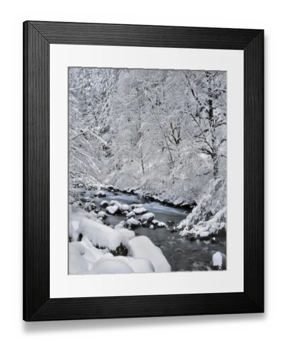 Framed Print : USA, Oregon, Mt Hood National Forest. Snow on Boulder Creek