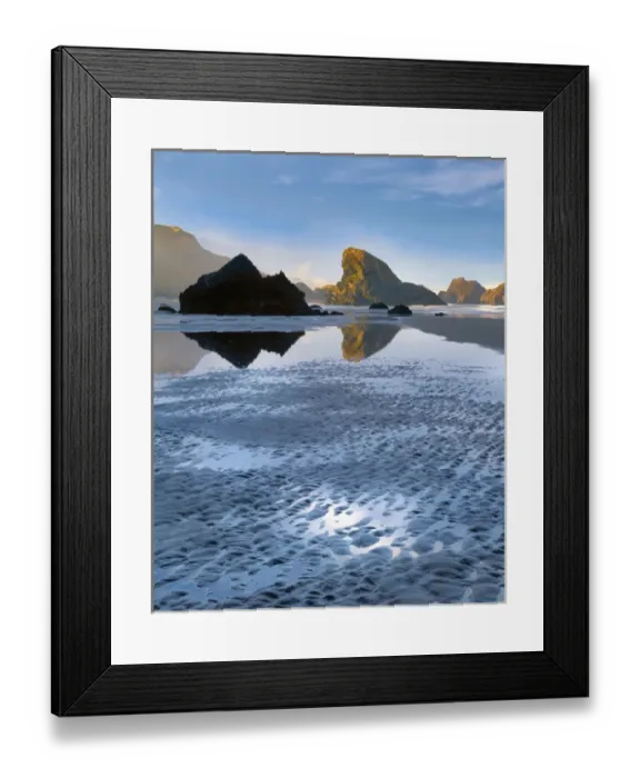 Framed Print : USA, Oregon, Pistol River State Park. Morning light on rocks at Meyers Beach. Credit as Framed Print : USA, Oregon, Pistol River State Park. Morning light on rocks at Meyers Beach. Credit as