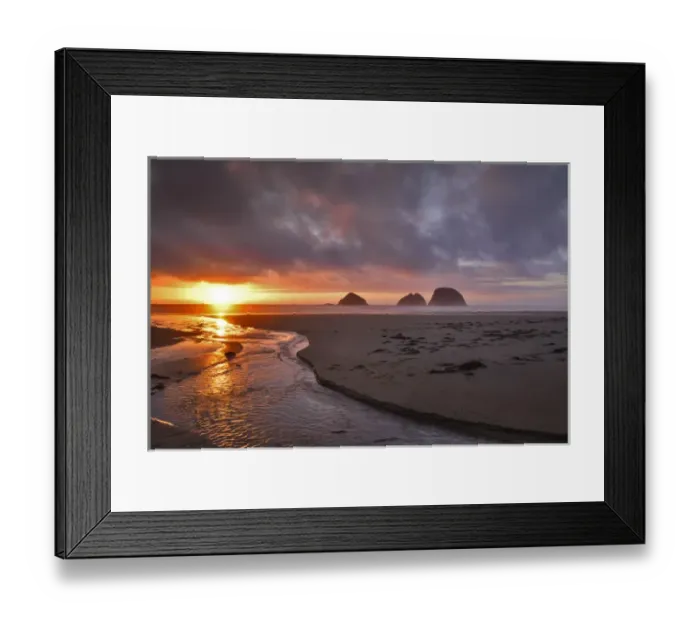 Framed Print : USA, Oregon, Oceanside. Sunset on Three Arch Rocks