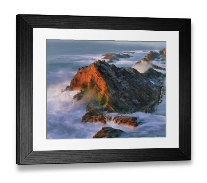 Framed Print : USA, Oregon, Shore Acres State Park. Sunset light on ocean shore cliffs. Credit as Framed Print : USA, Oregon, Shore Acres State Park. Sunset light on ocean shore cliffs. Credit as