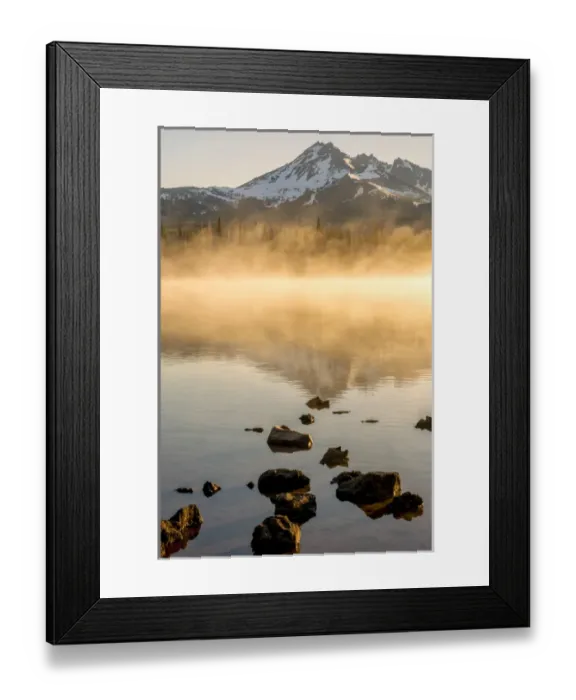 Framed Print : USA, Oregon, Sparks Lake. Misty lake and Mt