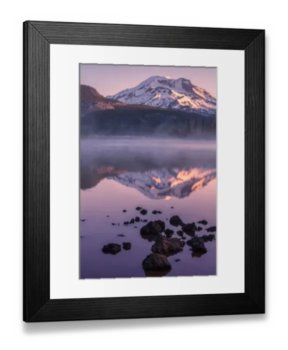 Framed Print : USA, Oregon, Sparks Lake. Misty lake and Mt
