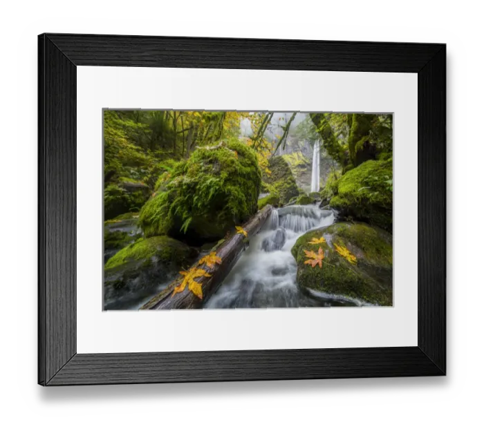 Framed Print : USA, Oregon. View from below Elowah Falls on McCord Creek in autumn in the Columbia Gorge