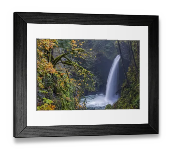 Framed Print : USA, Oregon. Autumn fall color and mist at Metlako Falls on Eagle Creek in the Columbia Framed Print : USA, Oregon. Autumn fall color and mist at Metlako Falls on Eagle Creek in the Columbia