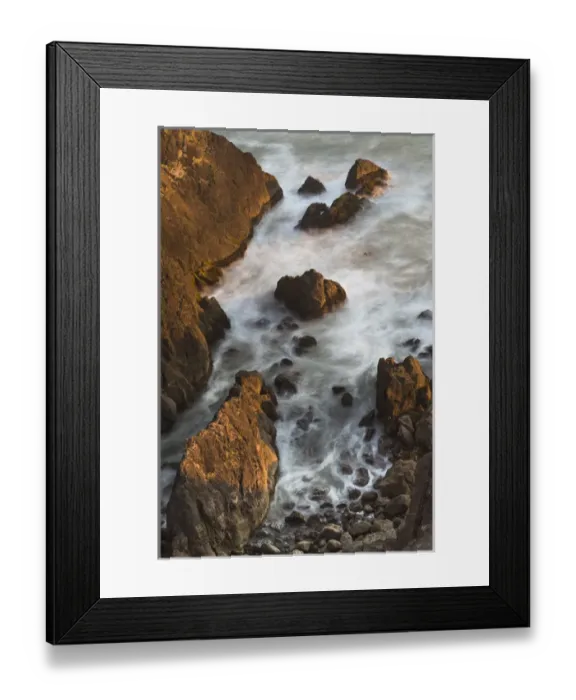 Framed Print : North America, USA, Oregon. Slow shutter speed looking down from cliff overlooking ocean, Samuel H