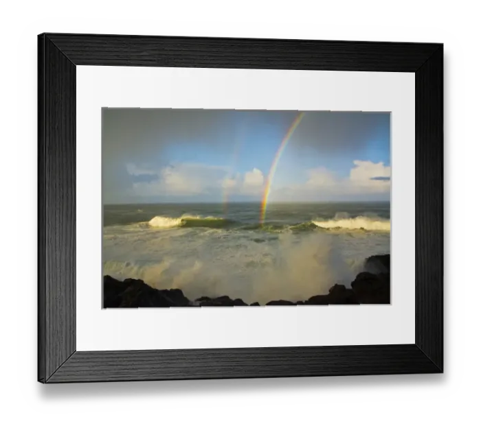 Framed Print : Double Rainbow, early morning; seascape; Depoe Bay; Oregon; USA Framed Print : Double Rainbow, early morning; seascape; Depoe Bay; Oregon; USA
