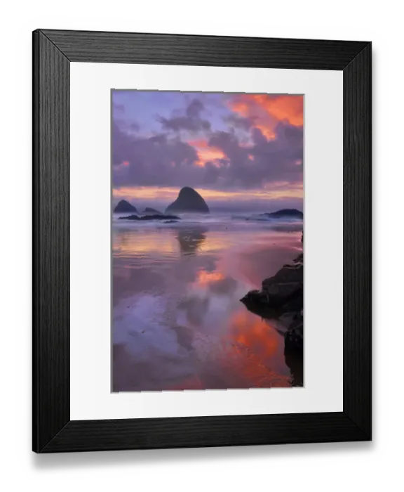 Framed Print : USA, Oregon, Oceanside. Sunset on beach and sea stacks Framed Print : USA, Oregon, Oceanside. Sunset on beach and sea stacks