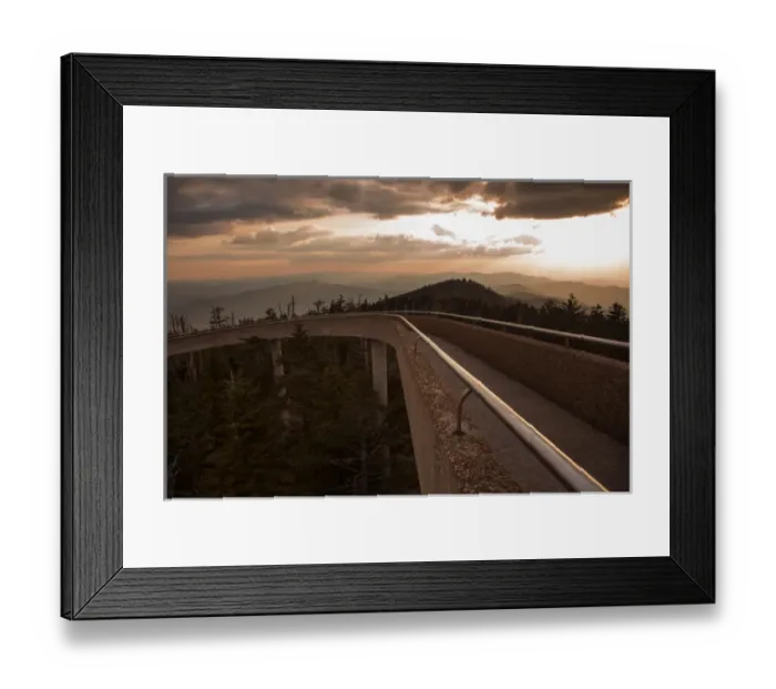 Framed Print : USA, Tennessee, Great Smoky Mountains National Park. Sunset over walkway. Credit as