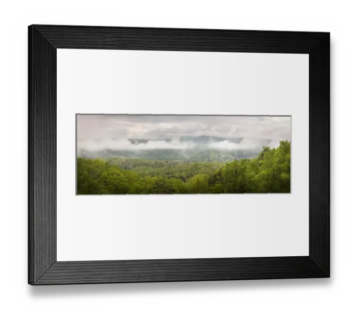 Framed Print : USA, Tennessee, Great Smoky Mountains National Park. Misty morning panoramic. Credit as
