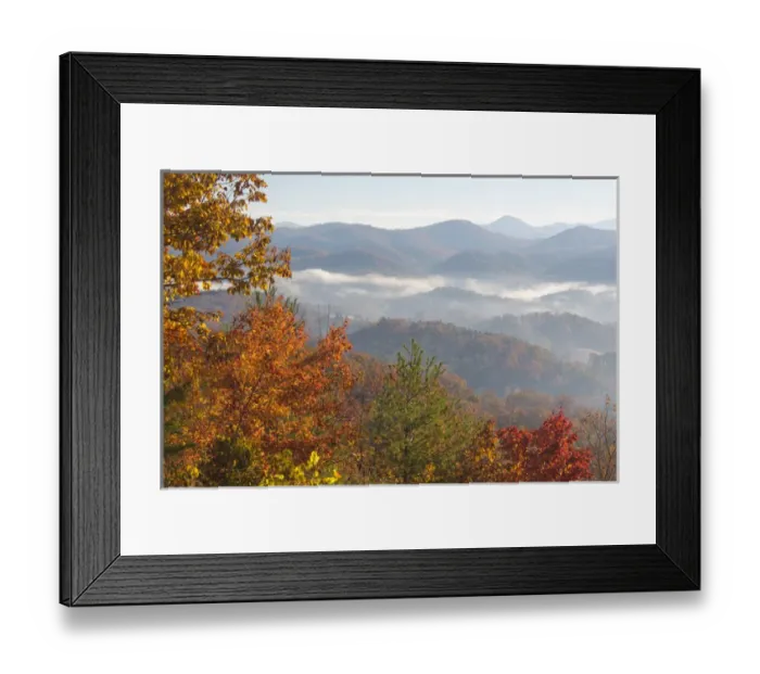 Framed Print : US, TN. Morning light Fog in valleys Smoky Mountain NP viewed from Foothills Parkway Framed Print : US, TN. Morning light Fog in valleys Smoky Mountain NP viewed from Foothills Parkway