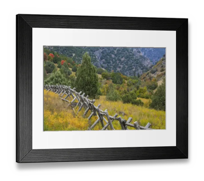 Framed Print : USA, Utah, Wasatch Mountains. Fence and meadow landscape Framed Print : USA, Utah, Wasatch Mountains. Fence and meadow landscape
