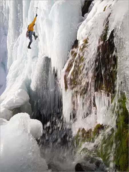 Daryn Ice Climbing Stewart Falls, Wasatch Mountains, near Provo and Sundance, Utah, USA